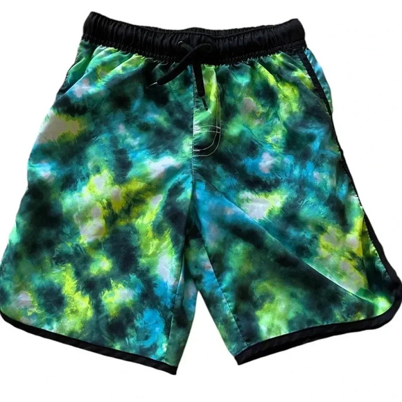 Wonder Nation green, blue & white tie dye swim trunks size 8 - Picture 1 of 5